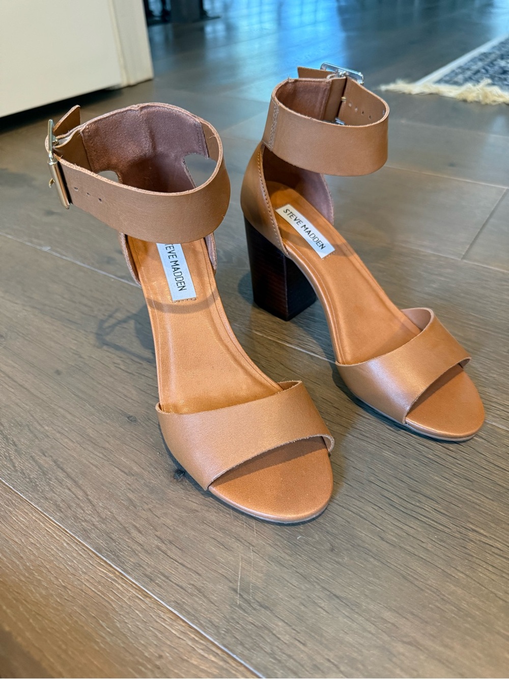 Steve Madden Tan Ankle Strap Block Heels